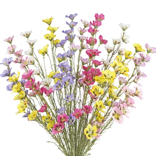 CITYES 16Pcs Artificial Wildflowers with Stems Bulk Silk Spring Flowers Floral Picks Gradient Multicolor Fake Forsythia Branches Faux Wildflowers Arrangement for Home Decor Indoor Wedding Centerpieces - color: Yellow, White, Purple Pink, Rose Red, Purple,