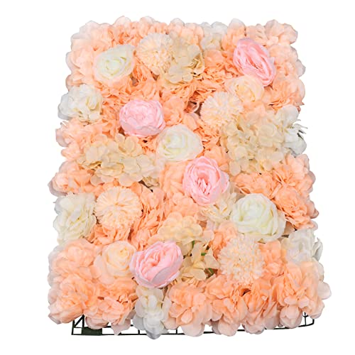 Gdrasuya10 6pcs Realistic Flower Wall Background Artificial Flowers Wall Backdrop Panel 3D Silk Rose Fake Flower Wall Panel Banquet Wedding Party Decor, Photography Background 60 x 40 cm - color: 6pcs, Dark Champagne