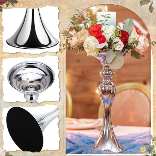 Sadnyy 2 Pcs Sliver Metal Flower Arrangements Stand Tall Wedding Centerpiece Stand Table Decor Flower Vase for Wedding Reception Event Party Dinner Home Decor(12.6 Inch) - size: 12.6 Inch