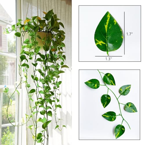 42 Feet 6 Pack Fake Greenery Hanging Garland, Artificial Ivy Leaf Plants, Vine Leaves, Flowers Foliage for Bedroom Garden Wall Decor - color: Green-6pack