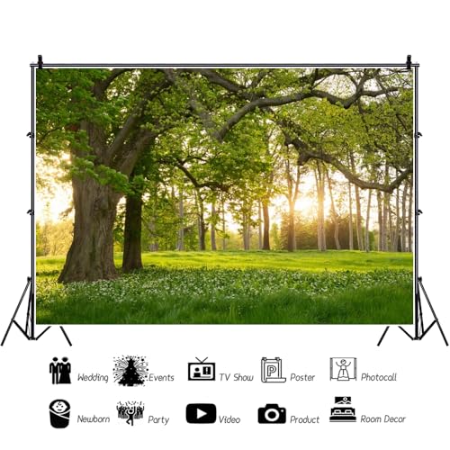 Leowefowa 8x6ft Spring Backdrop Rural Forest Trees Backdrops for Photography Blooming Flowers Green Grassland Nature Vinyl Photo Background Kids Adults Outdoor Travel Portraits Studio Props - size: 8x6ft