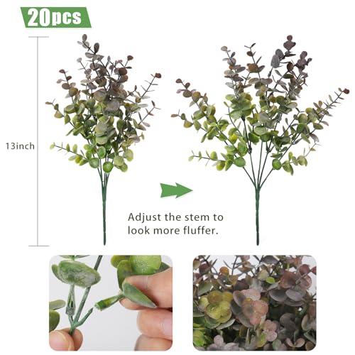 RECUTMS 20 Bundles Artificial Plants Outdoor Faux Plant Eucalyptus Stems Artificial Boxwood Bushes for Spring Summer Farmhouse Office Vase Centerpiece Graduation Wedding Party Decor(Dusty Purple) - color: Dusty Purple, size: 20 Pcs