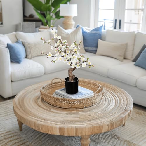 Faux Cherry Blossom Decor White Silk Flowers Arrangement 17.3" Small Cherry Blossom Flowers Tree Realistic Artificial Flowers with Vase Pot Fake Flowers for Home Office Table Centerpiece Wedding Decor - color: White #1, size: 17.3 inch