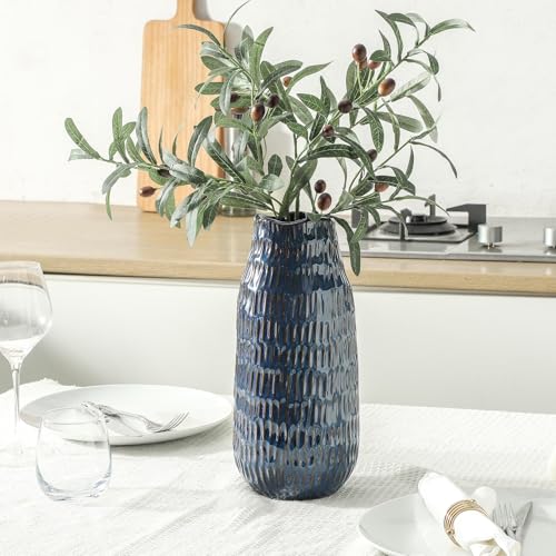 Blue Ceramic Vase for Home Decor, 12.6 Inch Tall Flower Vase with Modern Textured Finish,Decorative Floor Vase for Pampas Grass, Entryway, Living Room, Dining Table, Farmhouse or Office - color: Blue-12.6inch