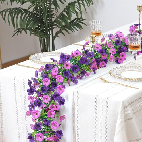 2 Pack Artificial Flowers Garland Ivy,Spring Summer Decor UV Resistant Fake Daisy Vines Floral Vine Silk Hanging Flower for Decor Home Garden Wedding Photo Booth Backdrop (Light Dark Purple) - color: Light Dark Purple, size: 2PCS