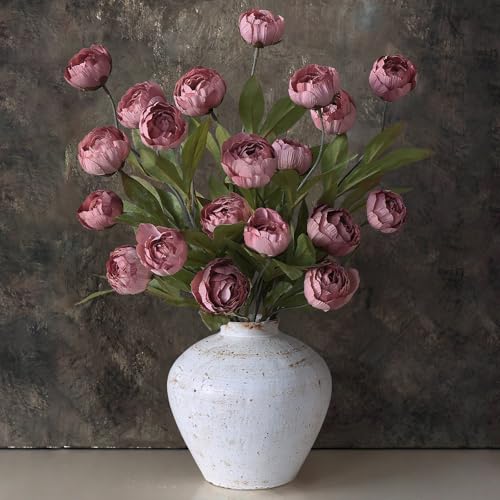 VIERENA 6 Pcs Faux Silk Peony Artificial Flowers for Vase -27", Bulk Fake Peonies Branches with Stems for DIY Bouquet Centerpieces Wedding Fillers Arrangements Shower Decorations (Warm Pink) - color: Warm Pink