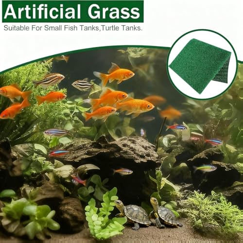 Turtle Basking Platform, Turtle Aquarium Basking Artificial Grass Turf Basking Platform Accessories Grass Lawn, Pet Turf Artificial Fake Grass Mat