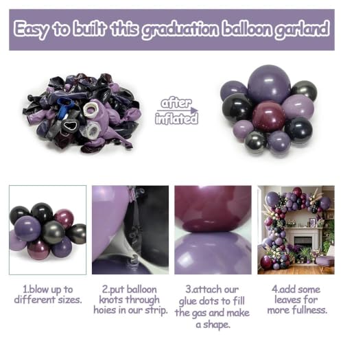 Purple and Black Balloon Arch Kit, 102PCS Double Stuffed Burgundy Dusty Purple Lavender Balloon Garland for Gothic Birthday Wedding Bridal Shower Graduation Halloween Party Decorations - color: Purple Black