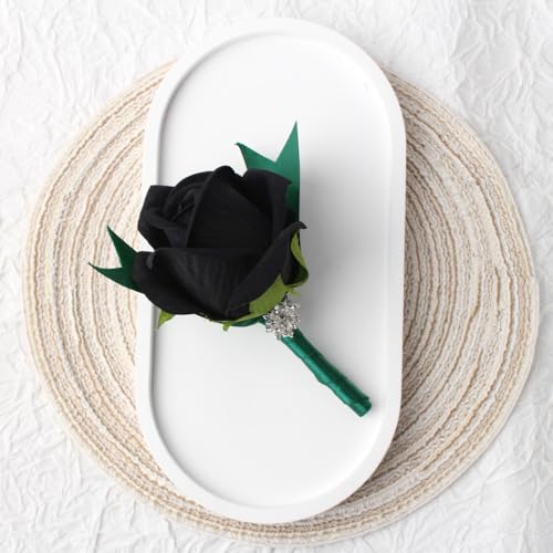 Black Rose Wrist Corsage and Boutonniere Set Rose Corsage Wristlet for Wedding Prom Party Homecoming Decoration Set of 2 (Green and Black) - color: Green and Black