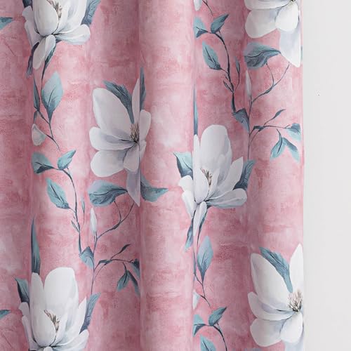 MYSKY HOME Floral Blackout Curtains 45 Inch Length Girls Bedroom Black Out Thermal Insulated Privacy Protect White Flower Patterned Grommet Drapes, 52" Wide Each Panel, Pink - color: Pink, size: 52"W x 45"L (Pack of 2)