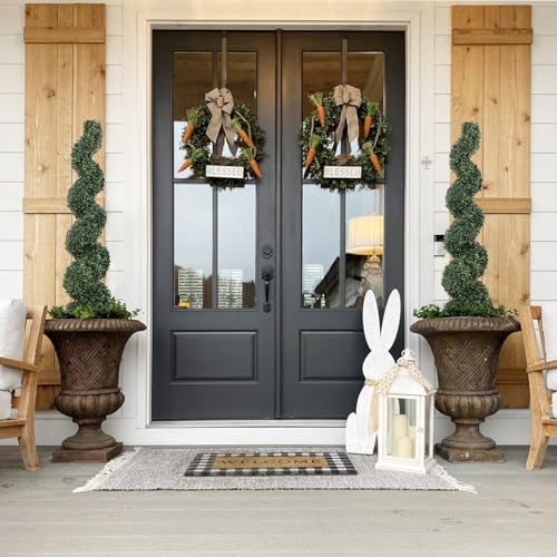 4ft Spiral Topiary Trees Artificial Outdoor Set of 2 – UV Resistant Faux Boxwood Plants for Outdoor Planters, Fake Bushes & Shrubs for Front Porch Outside Decor (4 Foot/48 Inch) - color: Dark Green, size: 4ft