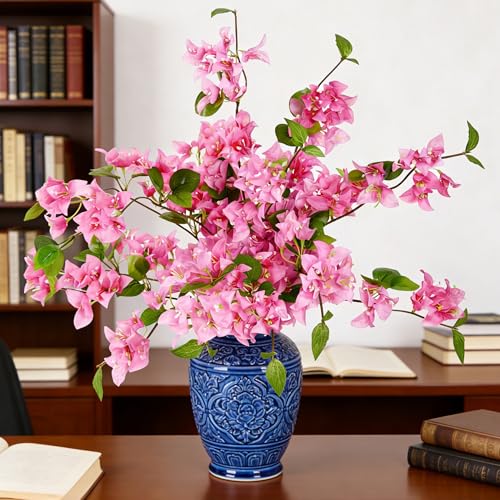 HCTCPALS Artificial Flowers for Outdoors 10 Pcs Bougainvillea Plant Realistic Silk Fake Flowers for UV Resistant Faux Plants Outdoor Indoor Outside Front Porch Hanging Planter Decoration-30” Pink - color: Bougainvillea Pink