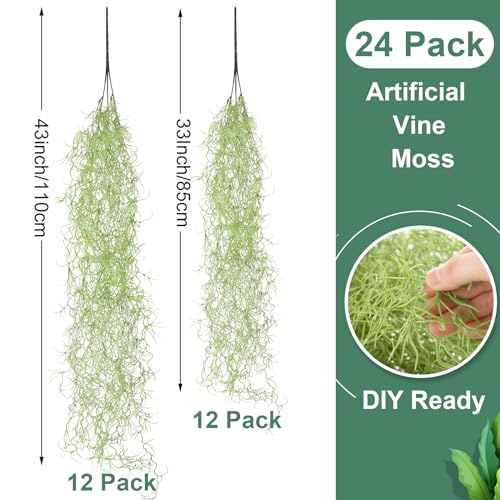 Cindeer 24 Pack Fake Spanish Moss Artificial Hanging Decoration Bulk Faux Greenery Moss Garland for Potted Wall Living Room Indoor Outdoor Decor(43 Inch, 33 Inch,Green) - color: Green, size: 43 Inch & 33 Inch