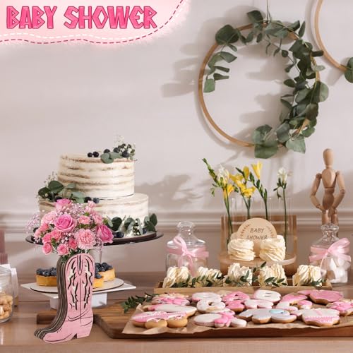 LemonRoad Wooden Cowboy Boot Vases for Wedding Small Cowboy Boot Flower Vase for Flower Faux Greenery Rustic Western Decor for Table Centerpiece Weddings Party (Classic,Pink,6 Pcs) - color: Pink, size: Classic