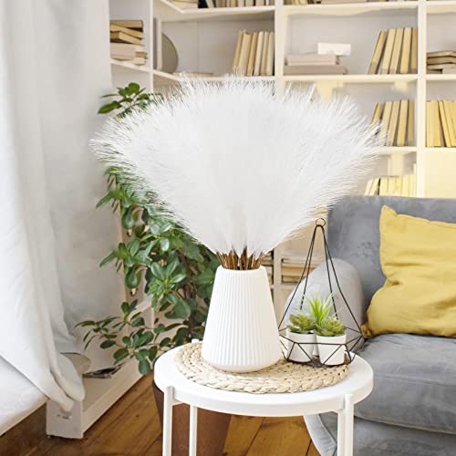 obbsie 50pcs White Faux Pampas Grass Decor, 21.6" Short Artificial Pompous Grass Floral Fake Pompas Grass Branches Vase Filler Flower Arrangement for Home Wedding Boho Decor - color: White, size: 50 PCS