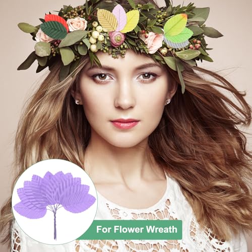 M METERXITY 100-Pack Artificial Silk Leaf, Faux Wire Single Leaves, Fake Flower Leaf with Stem for DIY Bouquet/Wreaths/Wedding/Garland/Party Decorations, Fake Rose Craft Leaves [Purple] - color: Purple