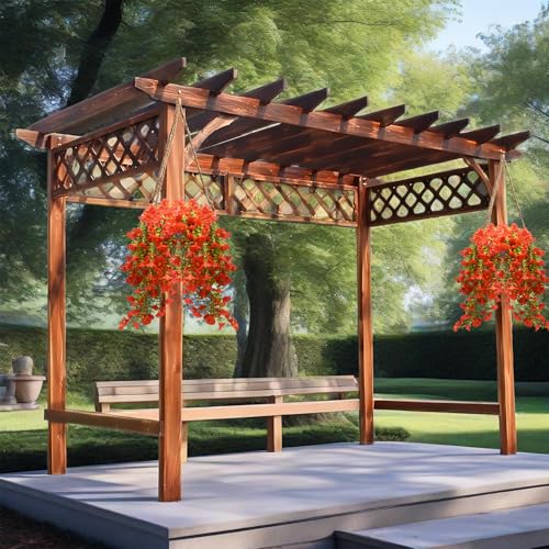 Musdoney 4PCS Artificial Hanging Flowers, Fake Hanging Plants Morning Glory Vines UV Resistant for Wall Home Room Garden Wedding Indoor Outdoor Spring Summer Decoration (Red) - color: Red