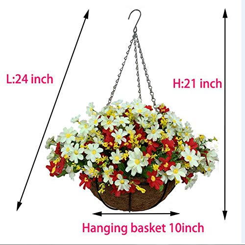 Lopkey Artificial Daisy Flowers Outdoor Indoor Patio Lawn Garden Hanging Basket with Chain Flowerpot