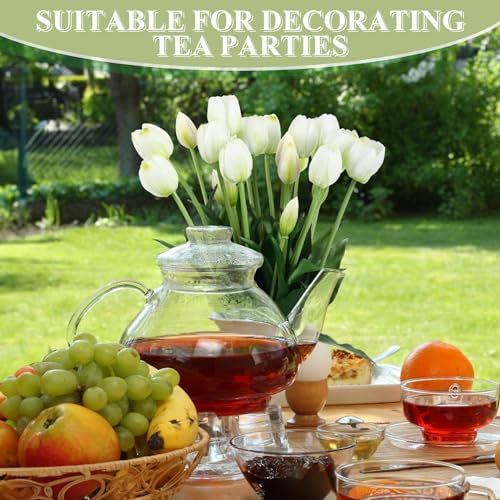 Riceshoot 30 Pcs Artificial Tulips Flowers 6 Bunches Faux Tulips Bouquets Arrangements Realistic Flowers for Office Wedding Party Kitchen Decoration(White) - color: White