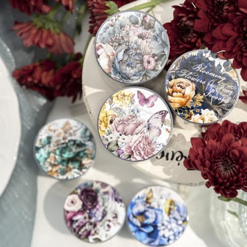 6Rolls Washi Tape Set Scrapbook Supplies,Flower Adhesive Tape Washi Stickers Flowers Plant Decorative Tape Scrapbook Tape Vintage Floral Wide Washi Tape Stickers Scrapbook Stickers Journaling Supplies