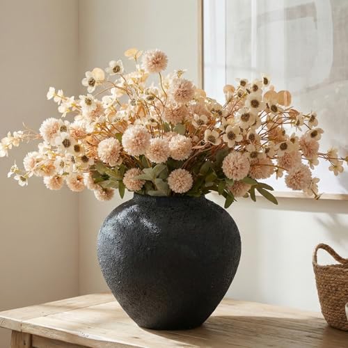 Beige Silk Flower Arrangements Home Decor, Large Floral Centerpieces For Tables, 22 Long Stems Fake Mums + Eucalyptus + Wild Flowers in Bulk, Artificial Flowers Coffee Dining Table, Faux Mums Flowers - color: Beige Wax+kiku