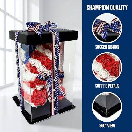 United States LED Artificial Rose Flower Bear, Valentine's Mother's Day, Christmas, Birthday,Thanksgiving Party Anniversary Girl Friend Wife Light Strips and Greeting Cards (US) - color: Us