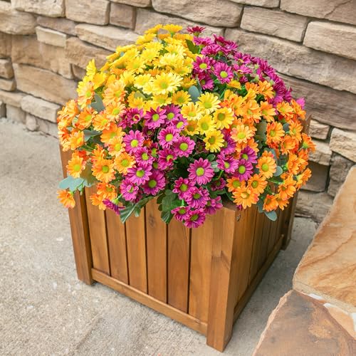 Daisy Artificial Flowers for Outdoors Decoration, 6 Bundles Fake Flowers Bouquet Silk Flowers for Outside Look Real UV Resistant Faux Flowers Plant for Planter Front Door Porch Patio Garden Home, Mix - color: Mixed Colors