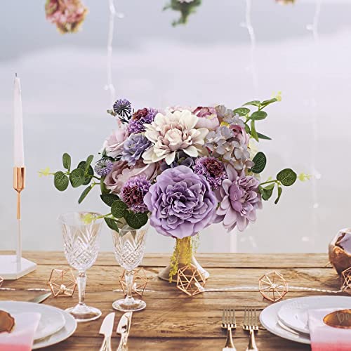 Kisflower Purple Artificial Flowers Combo Cake Flowers Decorations Fake Peony Silk Roses Gift Box for DIY Wedding Bridal Bouquet Centerpieces Arrangements Party Baby Shower Holiday Decor (Purple) - color: Purple