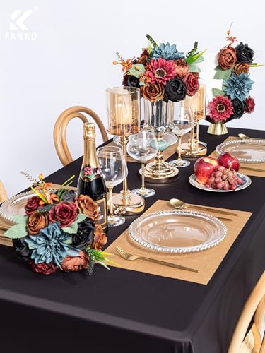 FANKO Artificial Flowers for DIY, Black Burgundy Brown Faux Flowers Bouquet, Fake Rose Dahlia Lily Silk Flowers for Vase, Home Decor, Rustic Wedding, Gothic Events, Party, Themed Birthday - color: Retro Black Brown