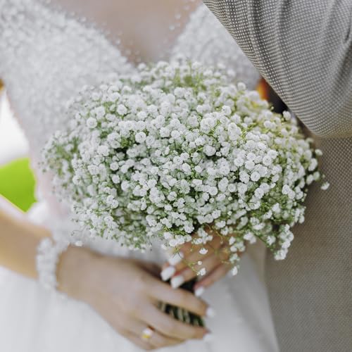 150 Pcs Baby Breath Artificial Flowers Fake White Baby Breath Flower Artificial Bulk Real Touch Faux Gypsophila Bouquet for Wedding Floral Arrangement Centerpieces Table Decoration (White, 150 PCS) - size: 150 PCS