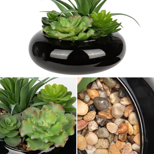 Large Artificial Succulents Plants Faux Succulents in Pots Fake Succulent Arrangement Potted Plants with Black Ceramic Pot for Office Desk Bathroom Shelf Living Room Indoor & Outdoor Home Decor - color: Large Black