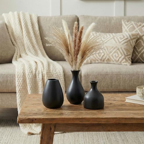 Black Bud Vases, Small Ceramic Vase Set of 11, Mini Pottery Vases for Flowers, Minimalist Boho Small Pampas Grass Flower Vase for Farmhouse Home Decor, Wedding Centerpiece, Shelf and Table Decoration - color: Black – 11-piece Set