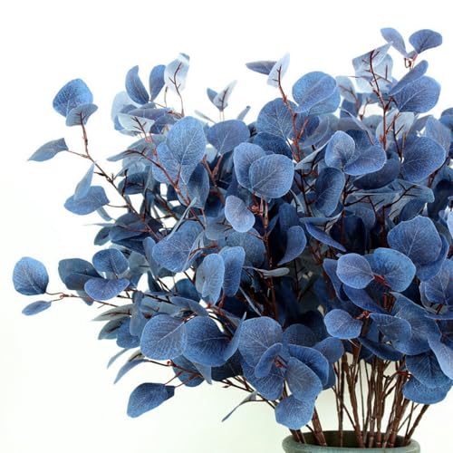 XZJMY 4 Pack Artificial Eucalyptus Stems Leaves 95cm Long Faux Eucalyptus Branches,Artificial Flowers Greenery for Home Decor Flower Arrangement Wedding Party Table Centerpiece (Navy Blue) - color: Navy Blue