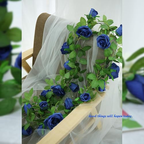 Felice Arts 2 Pack Royal Blue Artificial Rose Vine Each 6.5FT Fake Flower Garland Hanging Rose Garland for Wedding Flowers Table Arrangement Birthday Ceremony Room Graduation Decor - color: Royalblue