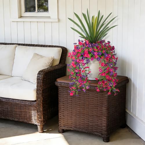 3 Bundles Fake Artificial Morning Glory Flowers for Outdoors, 1 Bundles Faux Greenery Plants UV Resistant Weatherproof for Indoor Outdoor Garden Patio Window Box Home Decor - color: Dar Purple,light Purple，rose Red