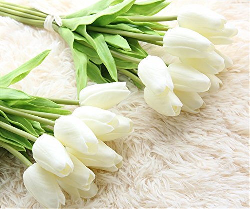 30 pcs Real-Touch Artificial Tulip Flowers Home Wedding Party Decor (Off White) - color: Off White