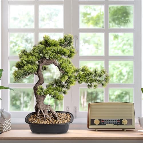 Artificial Bonsai Plant, Large Faux Juniper Plants 20 inch, Faux Potted Pine Plants Indoor Decor for Office Desk Home Table, Greenery Desktop Bonsai Tree for Room Decorations, Tall 20" - style: B-Bonsai (20 Inch)