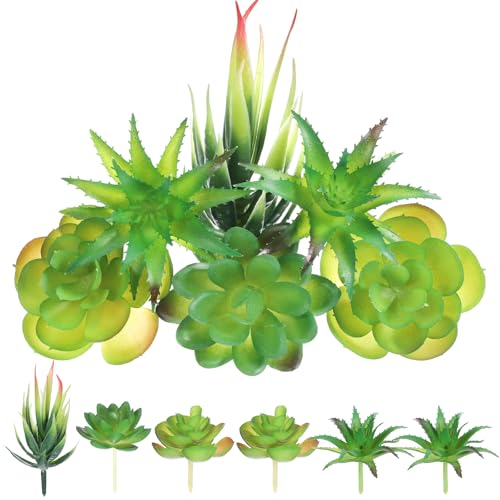Styquenzer 6 PCS Fake Succulent Plants, Artificial Succulents Plant Mini Fake Succulents Plant Green Succulent Plants for DIY Crafting Home Floral Wall Office Decoration (Excluding Pots)