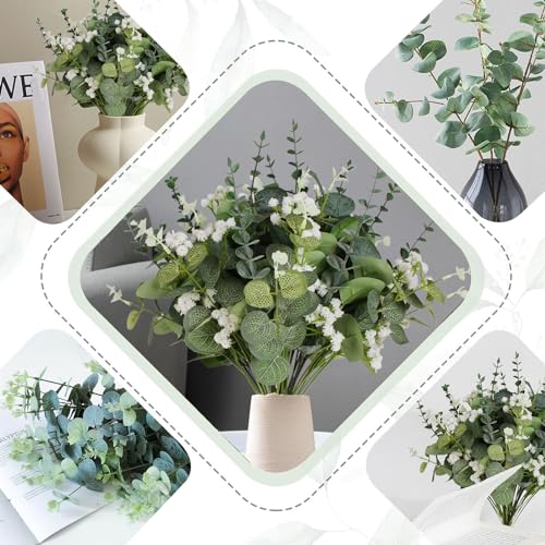 Coreland Artificial Eucalyptus Leaves Stems 120 Pcs 4 Kinds Mixed Fake Silver Dollar Eucalyptus Leaves Stem with Babysbreath Bulk Faux Leaf for DIY Bouquets Floral Arrangement Wedding Home Decor - color: Babysbreath-120pcs