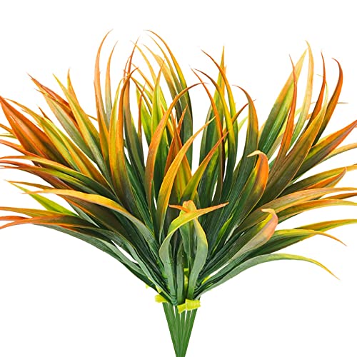 6Pcs Artificial Grass Fake Plants 17.3in Outdoor Plastic Plants UV Resistant Greenery Fake Grass for Home Window Garden Office Patio Hanging Planter Pathway Front Porch Décor Orange Yellow - color: Yellow, size: 6 Pcs
