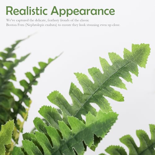 Bdor 2 Pack 25" Artificial Boston Fern Stems, Large Faux Fern Plants Silk Greenery Bushes for Indoor Outdoor Decoration, Realistic Fake Ferns for Home Garden Office Wedding Patio Decor