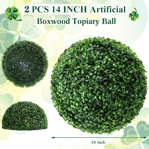 Hotop 2 Pcs 14 Inch Artificial Plant Topiary Ball 4 Layers Garden Spheres Boxwood Balls Artificial Topiaries Spheres Decorative Plants for Backyard, Balcony, Garden, Indoor Outdoor Decor(Green) - color: Green, size: 14 Inch
