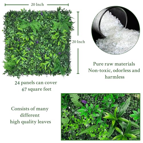 ODTORY Artificial Greenery Wall Panels: 20"x 20" 24P UV-Anti Faux Greennery Grass Wall Privacy Backdrop Fence Screen for Garden Fence Covering Privacy, Outdoor Indoor Home Decor - size: 20 X 20 IN (24P)