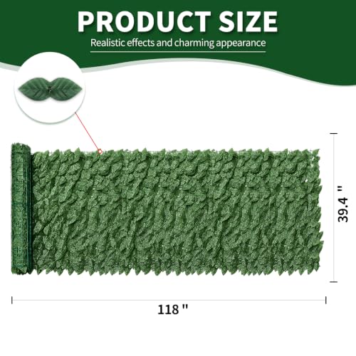 Artificial Ivy Privacy Fence Screen,39.4" X 118" UV-Anti Fake Leaves Plant Vine,Privacy Hedges Wall for Indoor Outdoor Garden Backyard Decor,Color Green Pineapple Leaves - color: Green Vines, size: 39.4"x118"