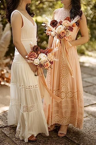Ling's moment Fake Flowers Box, Faux Artificial Greenery Stems Foam Roses Gardenia Silk Peony Pampas Fabic Flower for Centerpieces Bouquet Wedding Vase Floral Decorations, Boho & Sepia, Grand Combo - color: Beg-boho & Sepia, size: Grand
