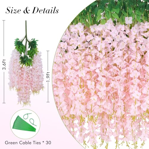 60 Pack Light Pink Wisteria Hanging Flowers, Fake Flowers for Decoration, Artificial Hanging Flowers,Vines for Bedroom,Flower Garland for Home,Party,Garden, Wall,Wedding Decoration(3.6 Ft/Pcs) - color: Light Pink, size: 60 Pcs