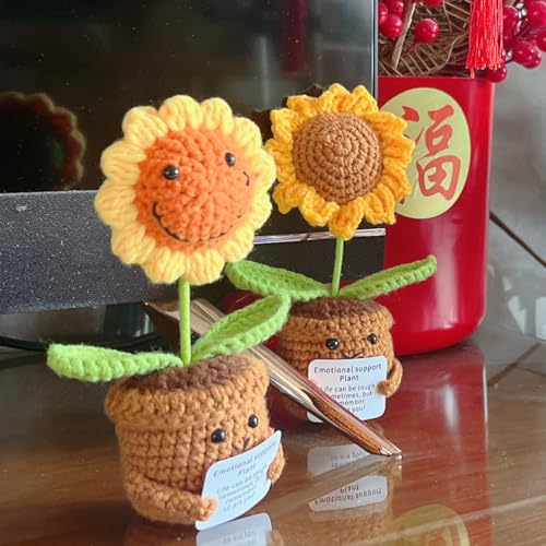 Artificial Crochet Flowers, Handmade Knit Floral Arrangements for Home Decor, Wedding Bouquet Centerpiece Gift for Mother’s Day, Birthday, Anniversary, Kitchen, Office Desk (Smiling Sunflower-01) - color: Smiling Sunflower-01