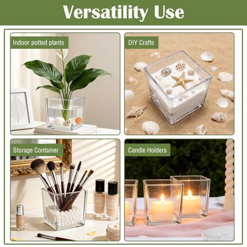 6 Pack Square Glass Vase 4" x 4" x 4", Clear Cube Vases for Centerpieces, Thickened Glass Flower Vases, Plant Terrarium, Floating Candle Holder for Wedding Party, Office/Home Decor, Events - size: 4"-6Pack