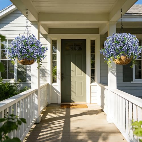 Grunyia 20 Bundles Artificial Flowers for Outdoors, UV Resistant Fake Plants Flowers Greenery Shrubs Plants for Decoration Outside Plants Hanging Planter Home Garden Decor (Blue) - color: Blue
