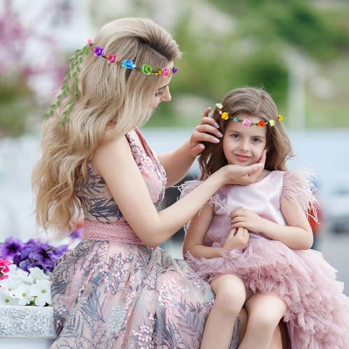 HONLYNE Assorted Colored Flower Crown, Wreath Headband Floral Headpiece Party Festivals, Garland Multicolor Headbands - color: 24 PCS